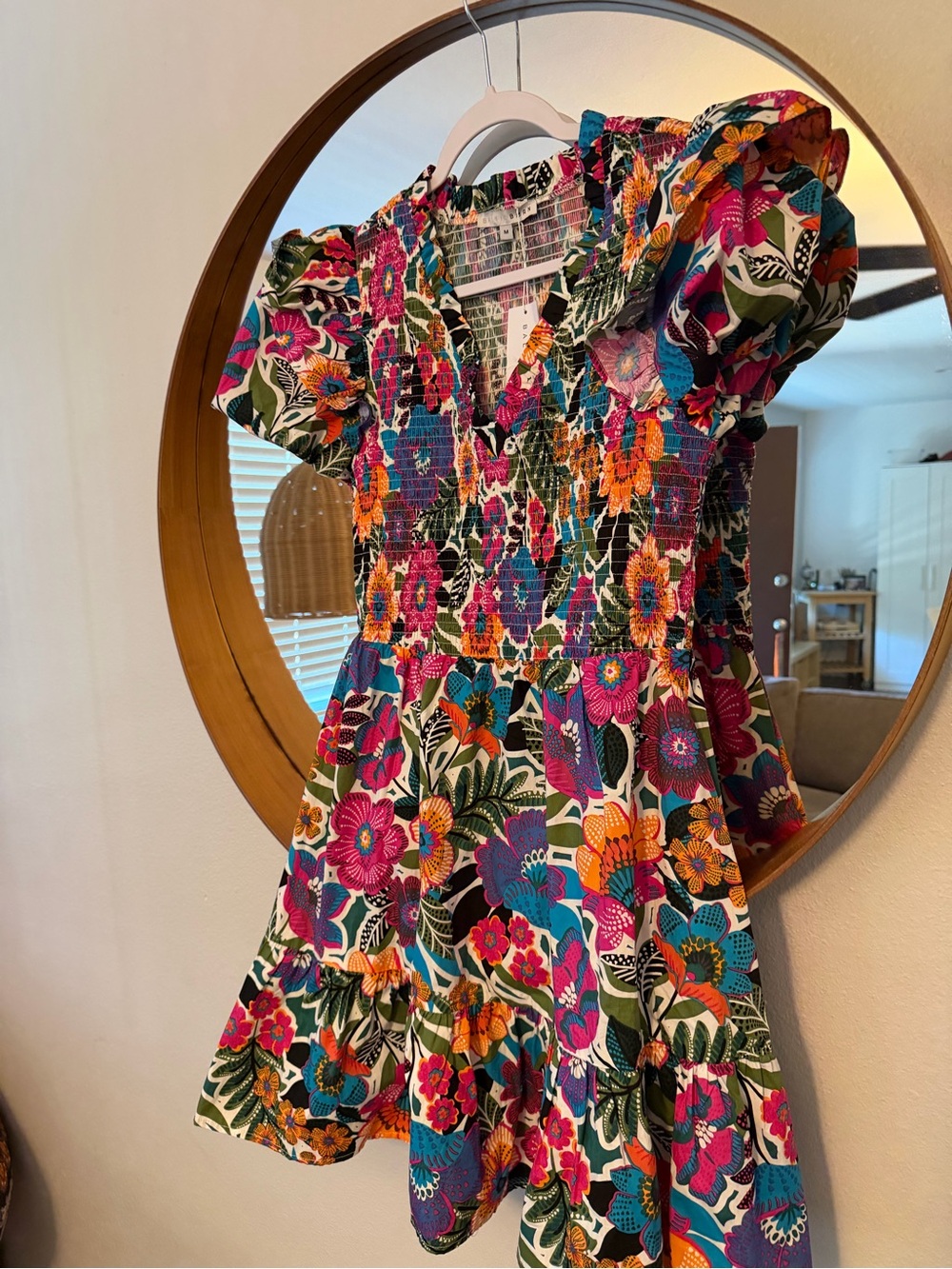 Baltic Born Bright Floral Smocked Mini Dress - Pink, Teal, Orange, Purple, Green